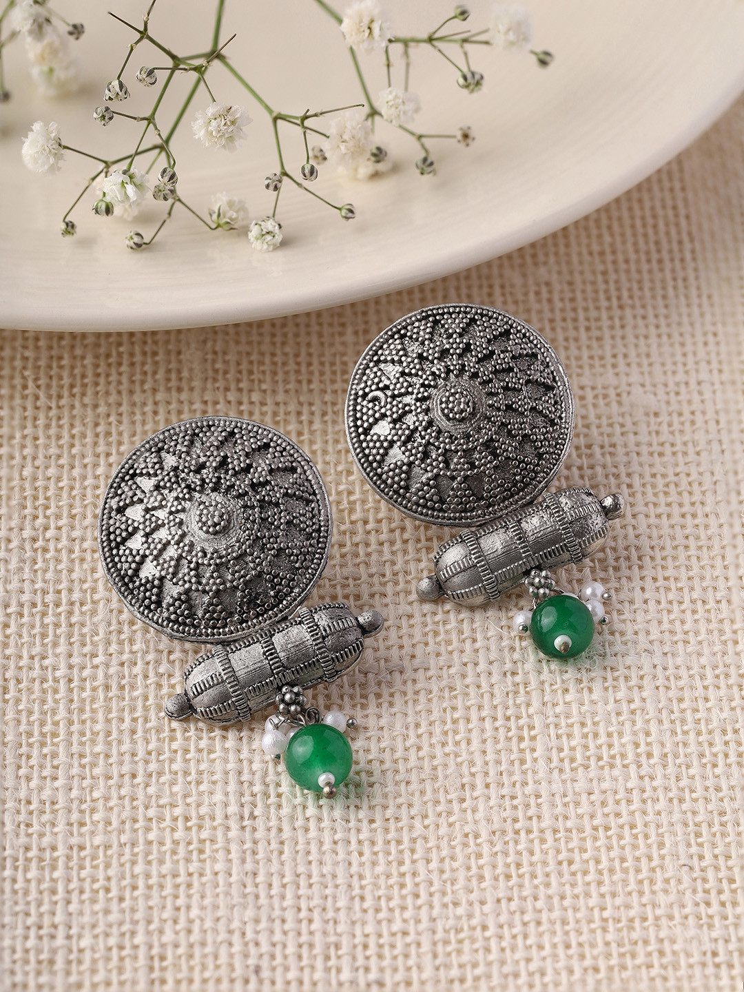 

Priyaasi Silver-Plated Contemporary Oxidised Drop Earrings