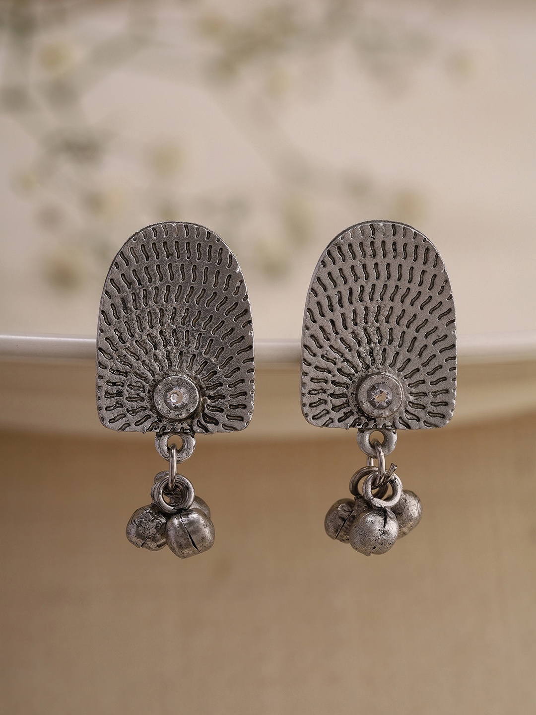

Priyaasi Silver-Plated Oxidised Contemporary Drop Earrings