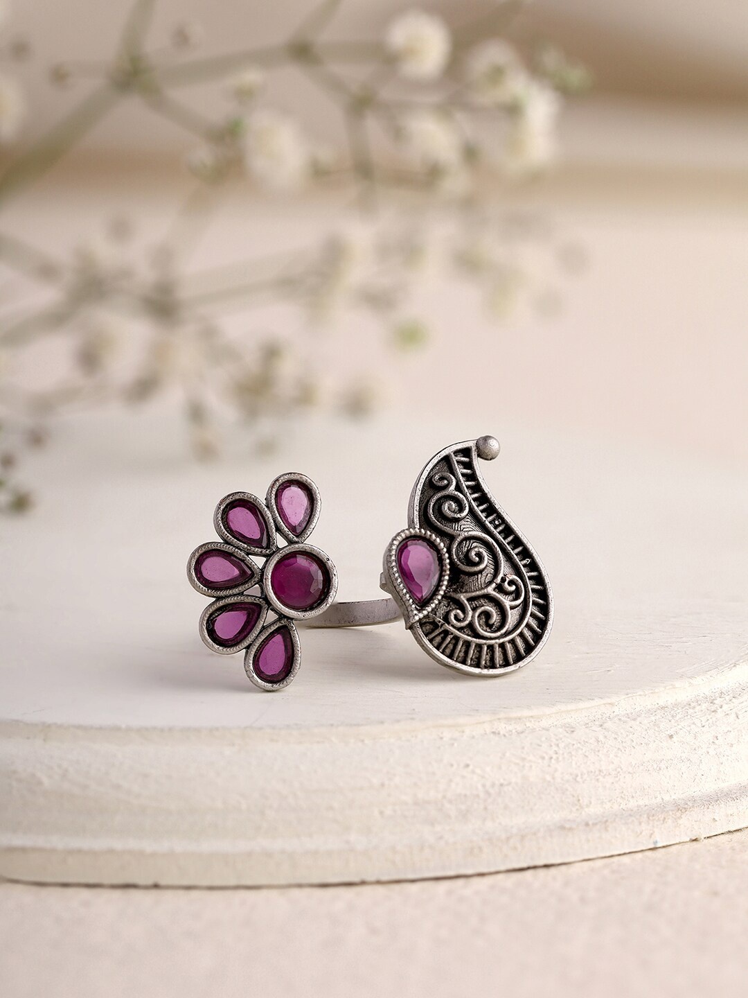 

Priyaasi Silver-Plated Stone Studded Finger Ring