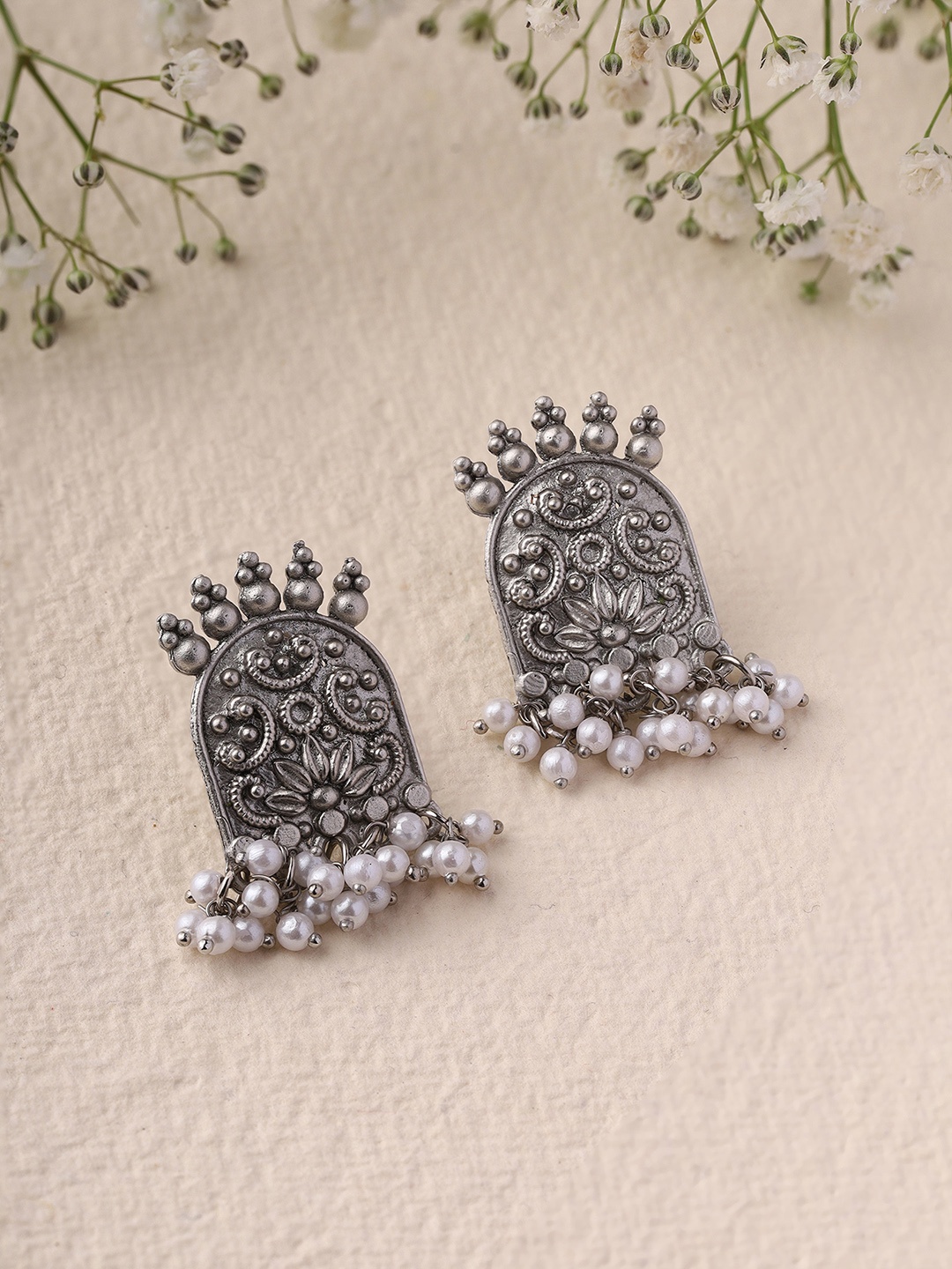 

Priyaasi Silver-Plated Floral Studs