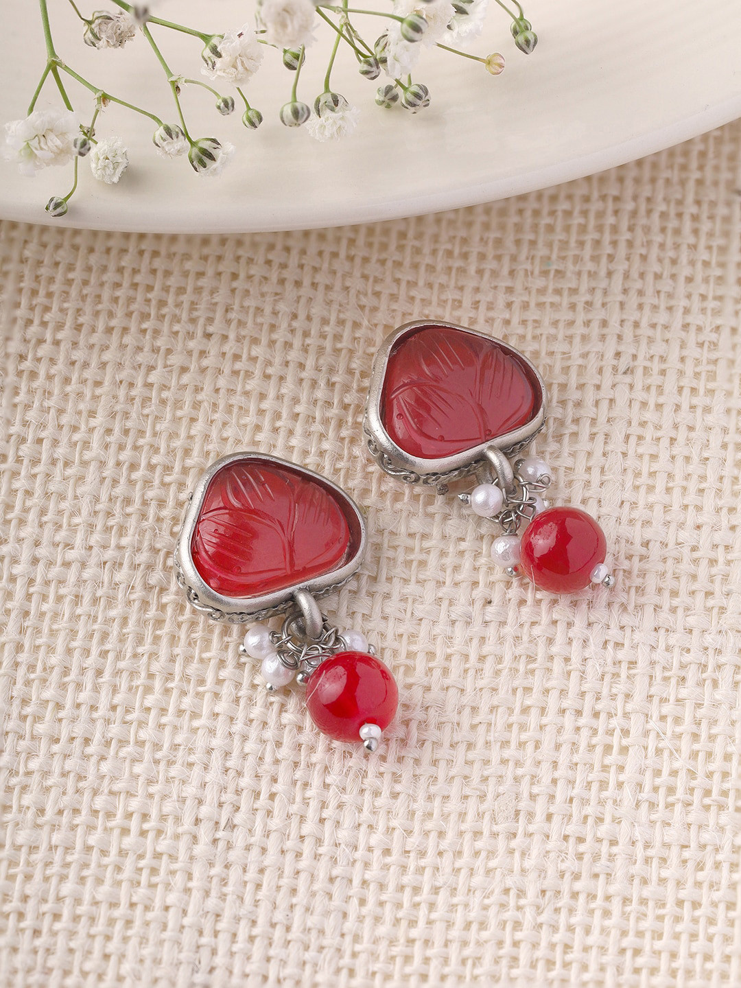 

Priyaasi Silver-Plated Ruby Contemporary Drop Earrings