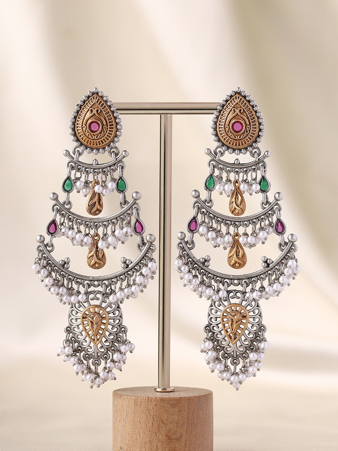 

Priyaasi Silver-Plated Oxidized Contemporary Chandbalis Earrings