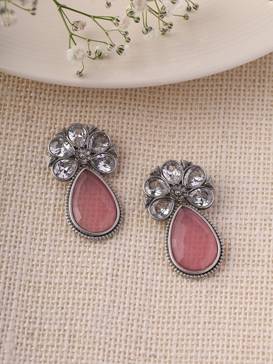 

Priyaasi Silver-Plated Crystals Contemporary Studs Earrings