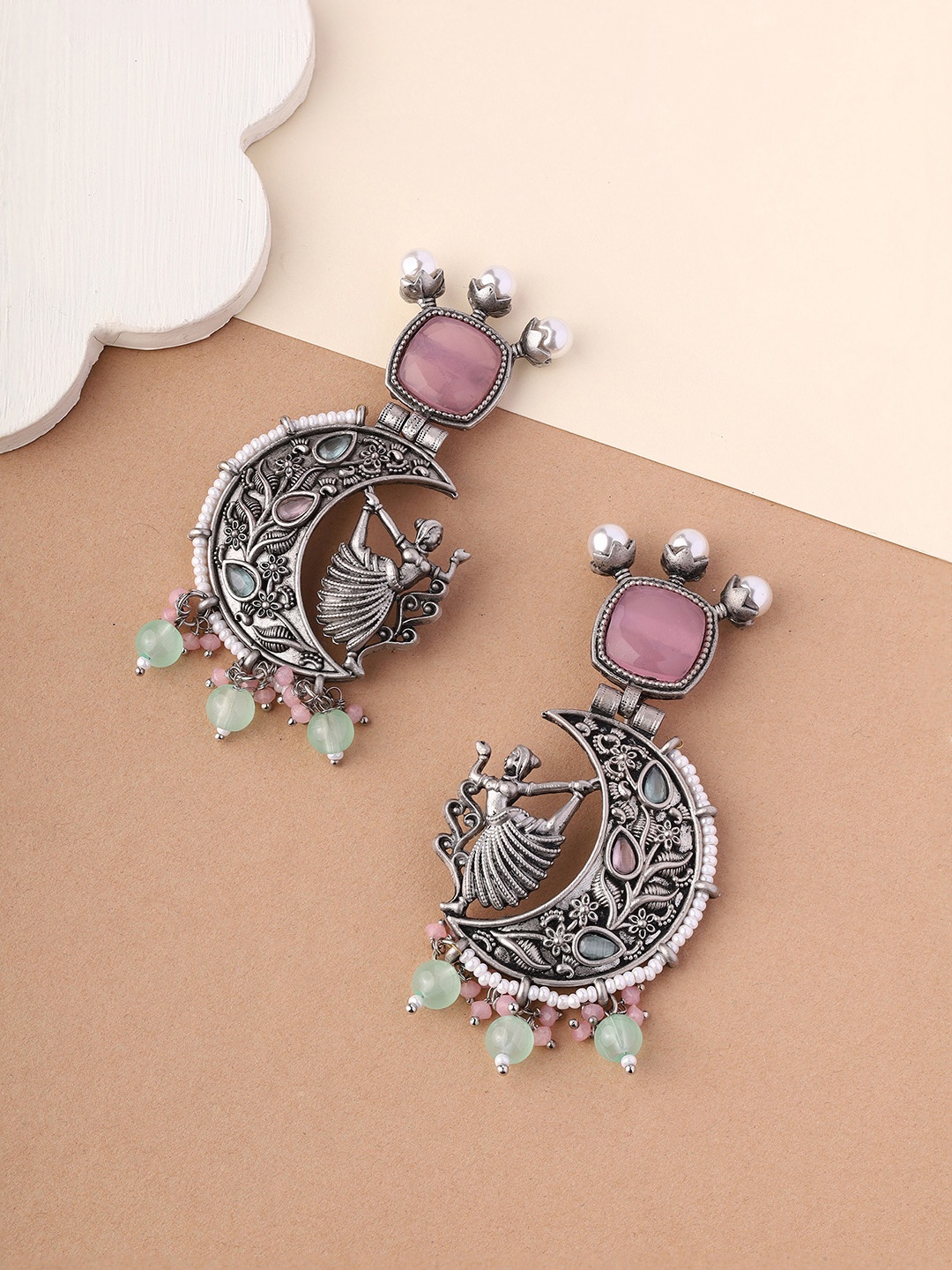 

Priyaasi Silver-Plated Stone Studded Contemporary Drop Earrings