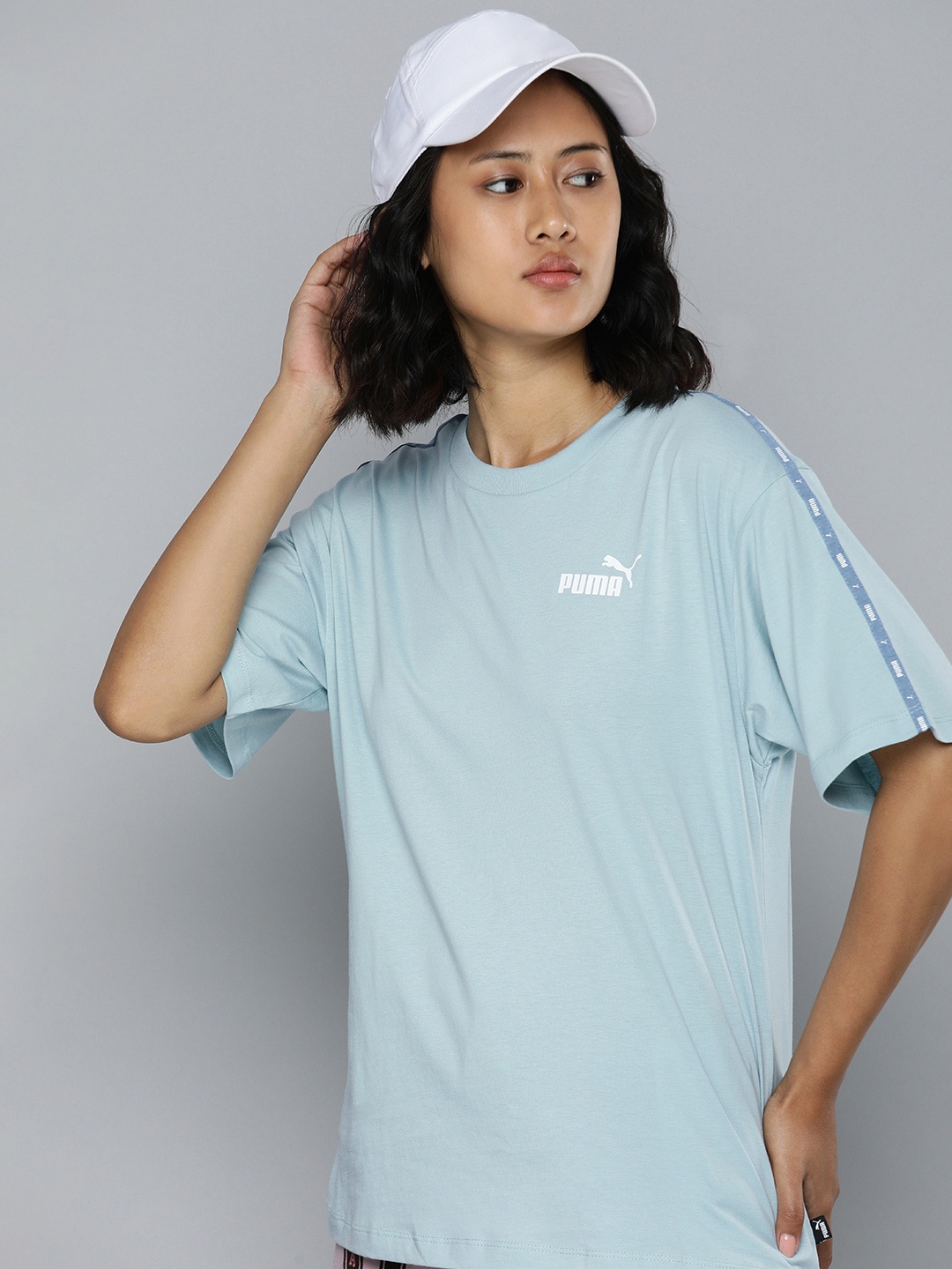 

Puma Drop-Shoulder Sleeves Essentials TAPE Relaxed Fit Pure Cotton T-shirt, Turquoise blue