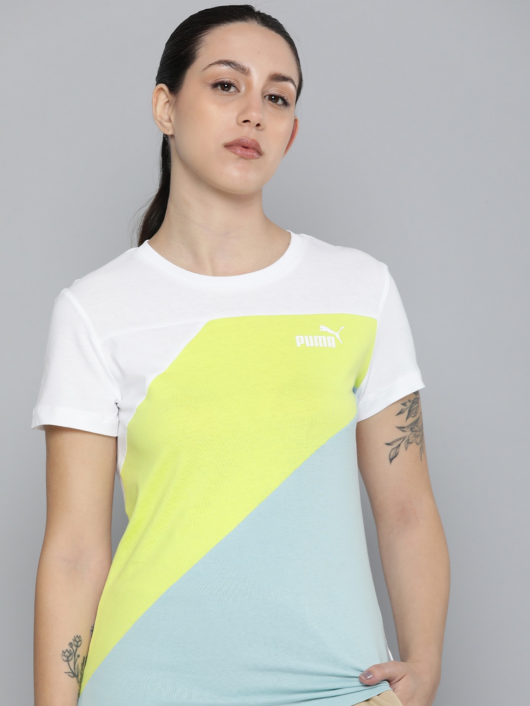 

Puma Women POWER Colourblocked Pure Cotton T-shirt, White