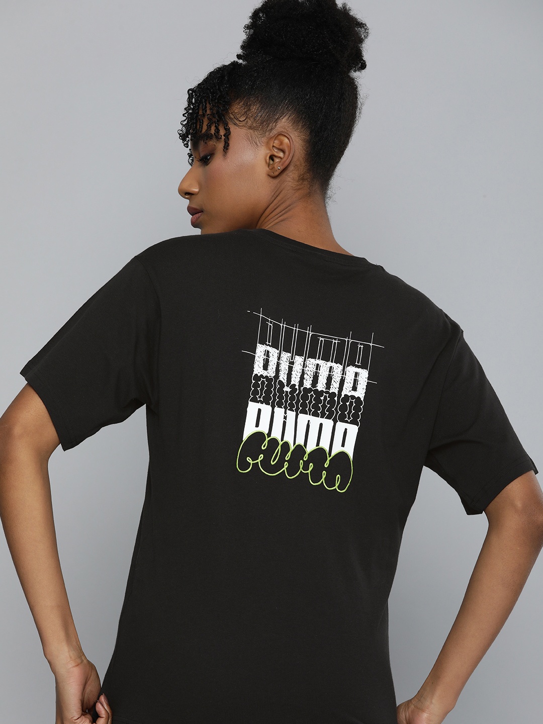 

Puma Brand Logo Printed CLASSICS BRAND LOVE Drop-Shoulder Sleeves Pure Cotton T-shirt, Black