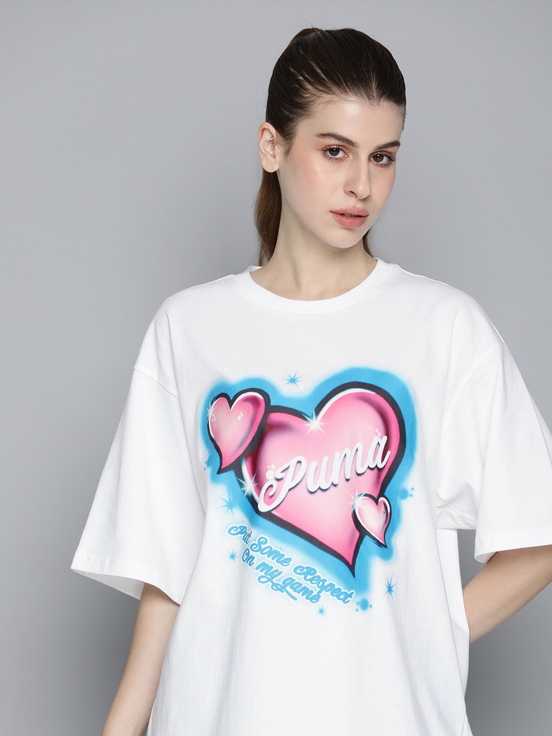 

Puma Game Love Printed Drop-Shoulder Sleeves Pure Cotton Basketball T-shirt, White