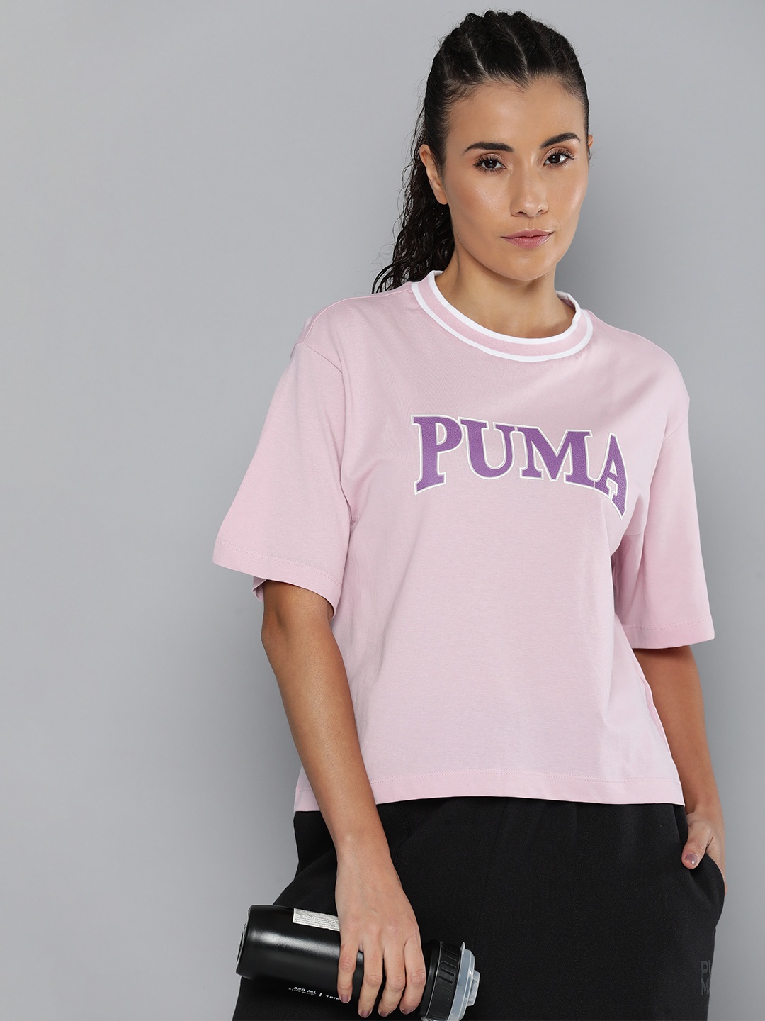 

Puma Squad Graphic Printed Relaxed Fit Pure Cotton T-shirt, Pink