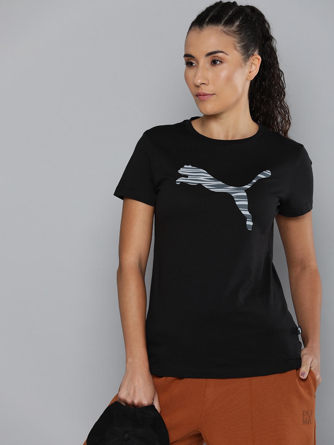 

Puma Women Brand LOGO LAB Printed Pure Cotton T-shirt, Black