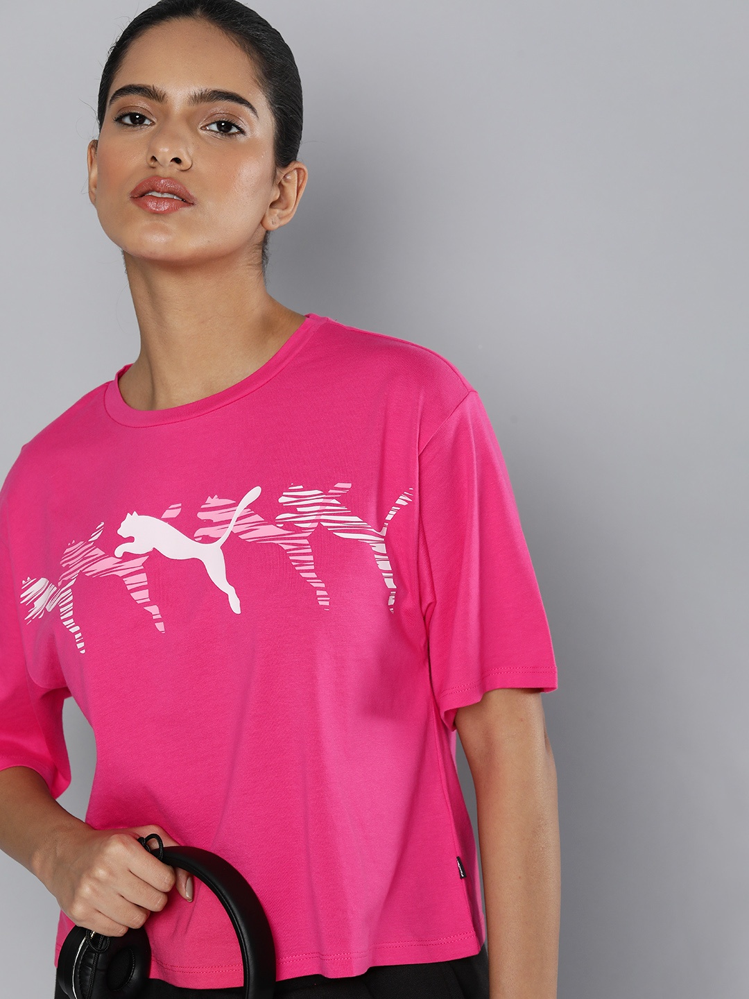 

Puma Women Brand LOGO LAB Printed Pure Cotton Relaxed Fit T-shirt, Pink