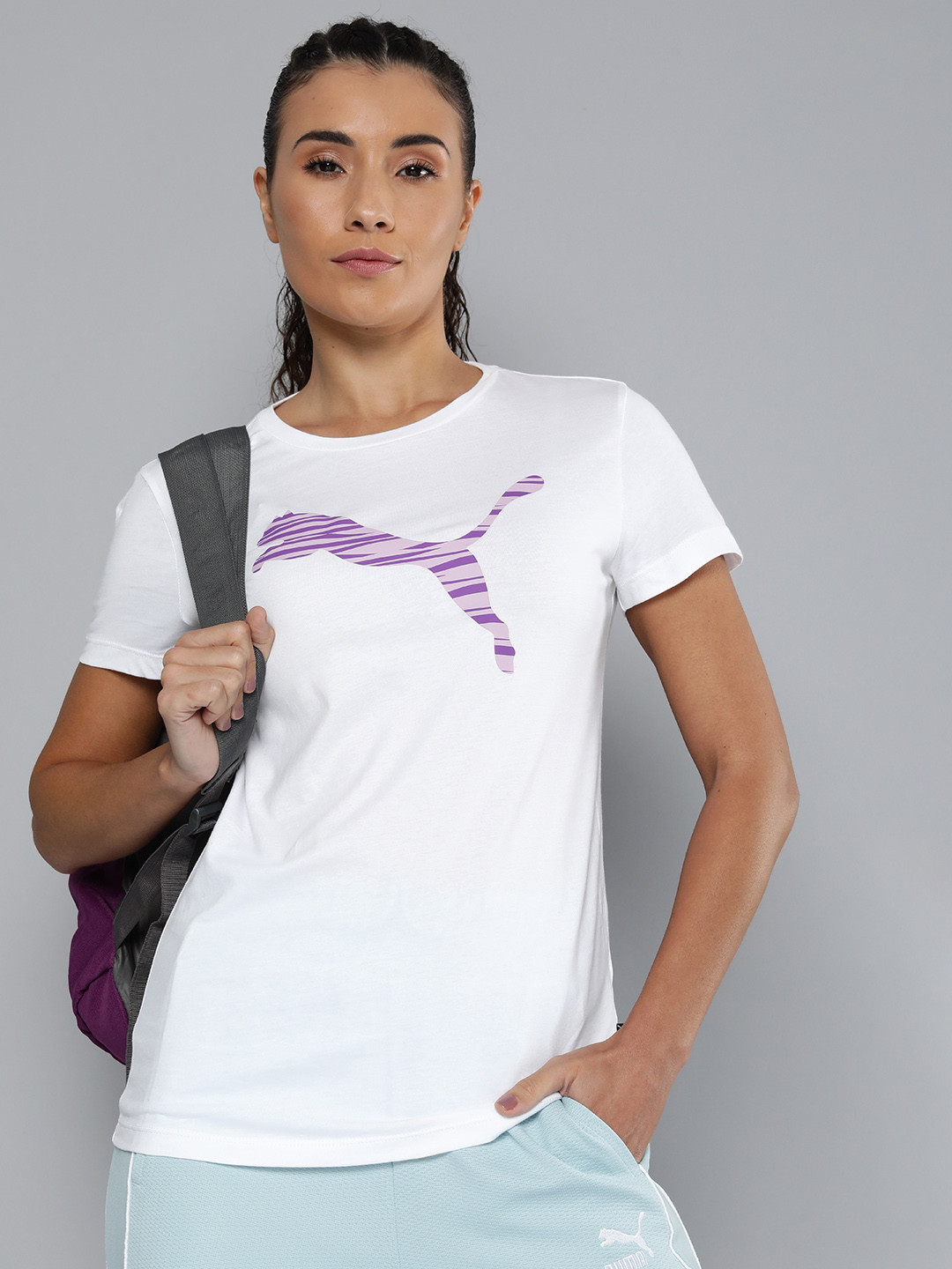 

Puma Women Brand LOGO LAB Printed Pure Cotton T-shirt, White