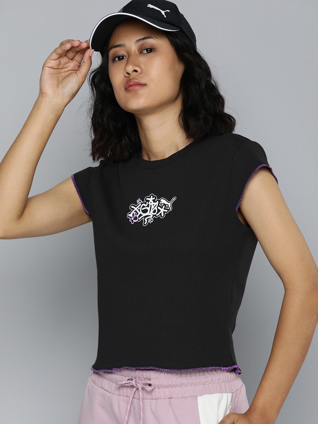 

Puma Printed x X-GIRL Ribbed Slim Fit T-shirt, Black
