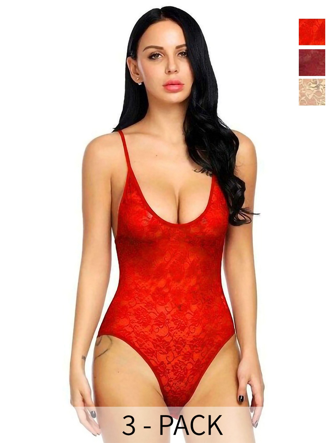 

PIBU Pack Of 3 Self Design Shoulder Straps Net Baby Doll, Red