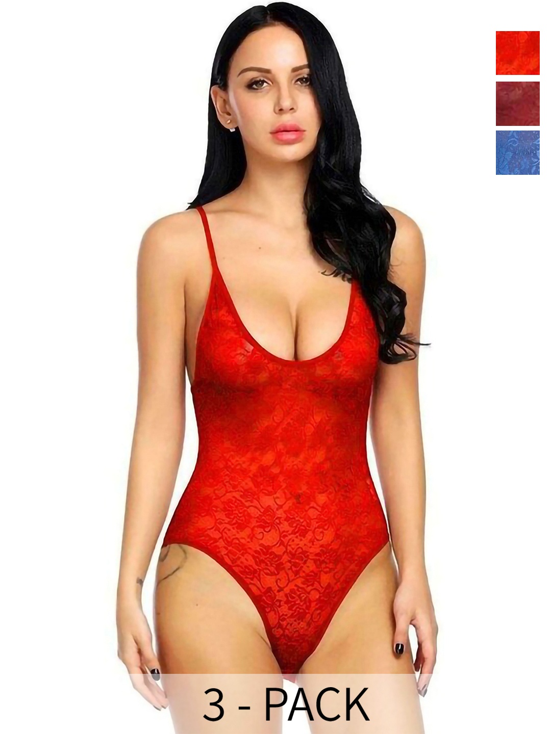 

PIBU Pack Of 3 Self Design Shoulder Straps Net Baby Doll, Red