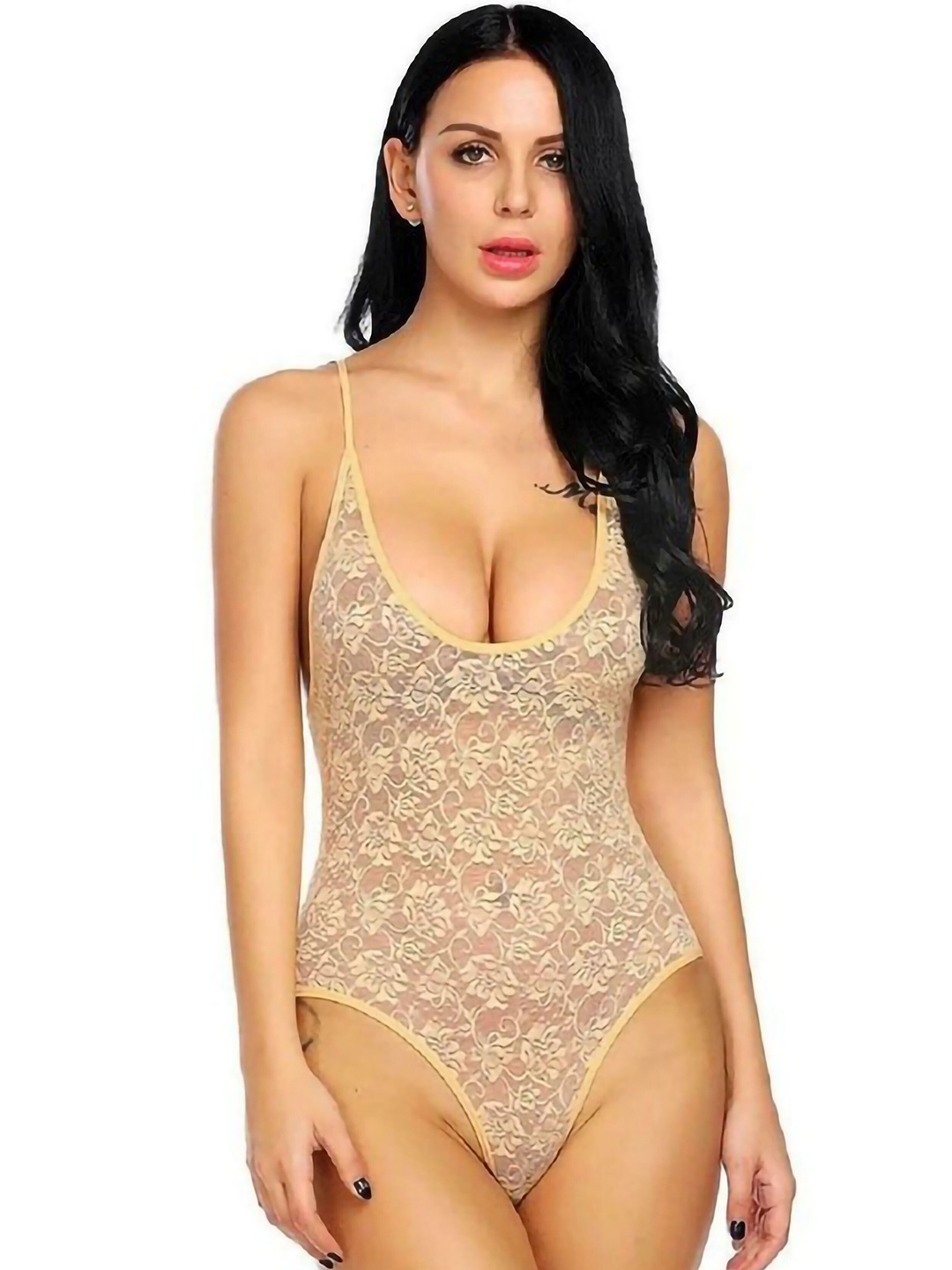 

PIBU Self Design Shoulder Straps Net Baby Doll, Brown