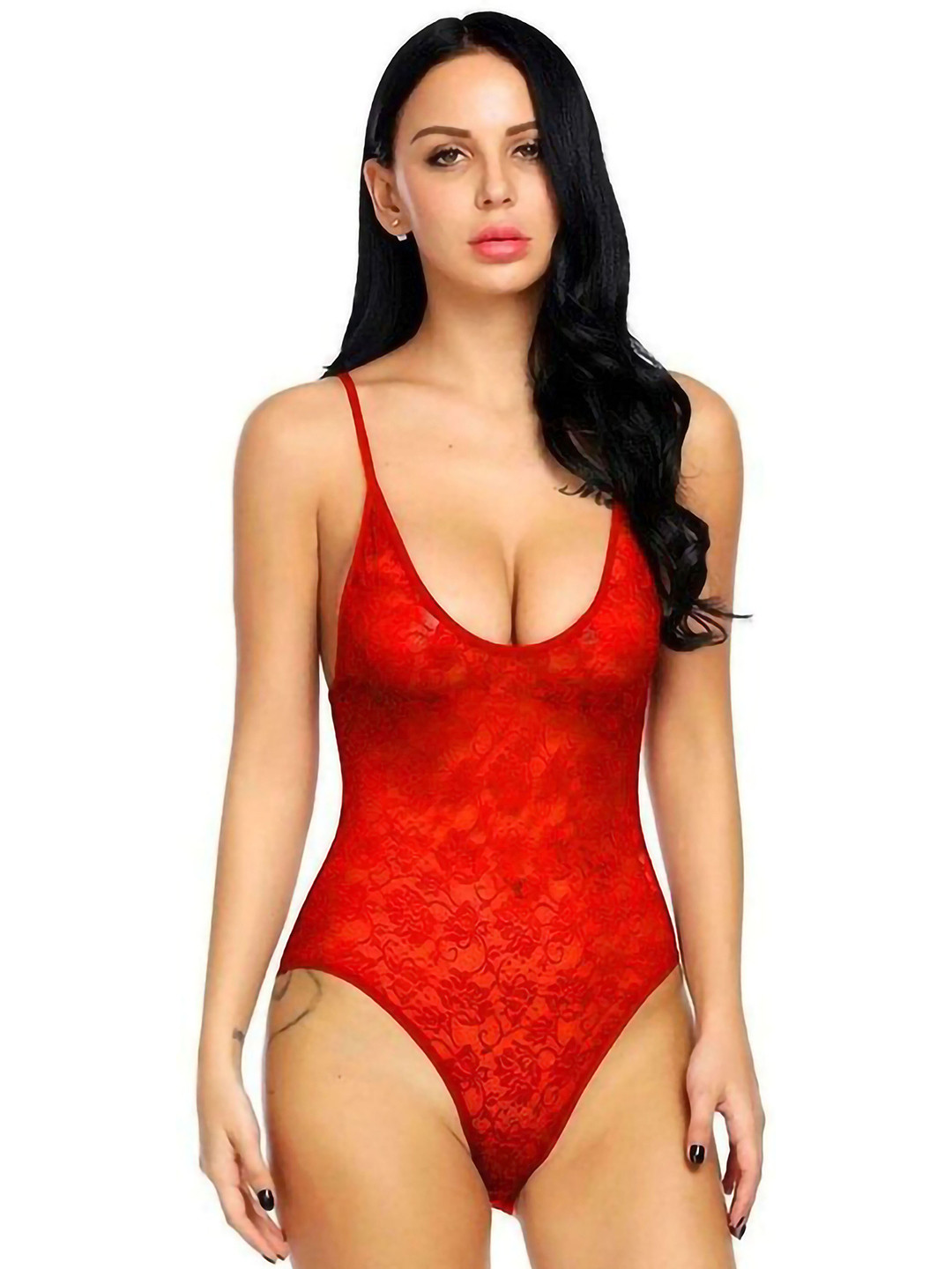 

PIBU Self Design Shoulder Straps Net Baby Doll, Red