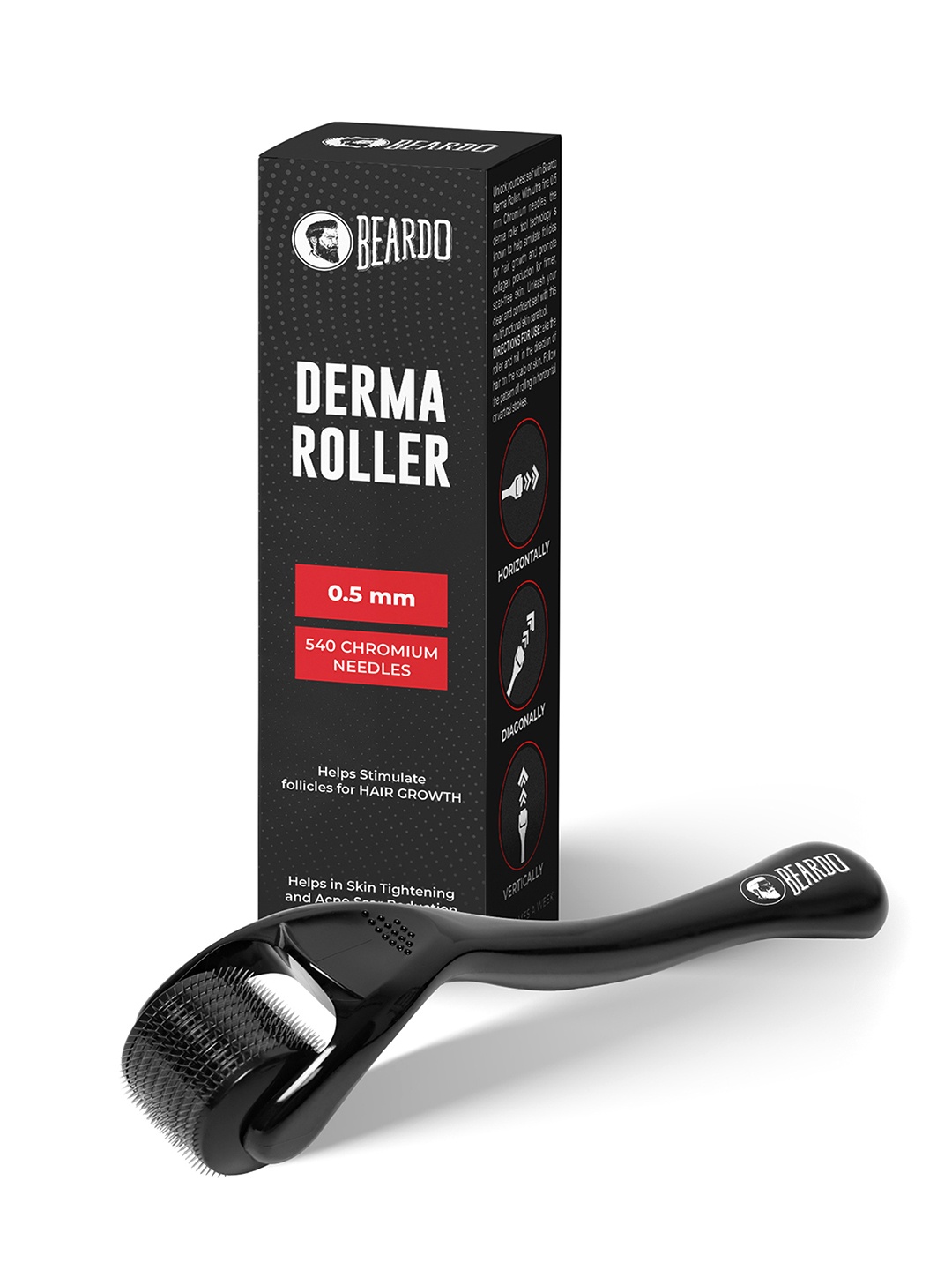 BEARDO Men Derma Roller For Hair Growth & Skin Tightening with 0.5 mm 540 Chromium Needles, Black