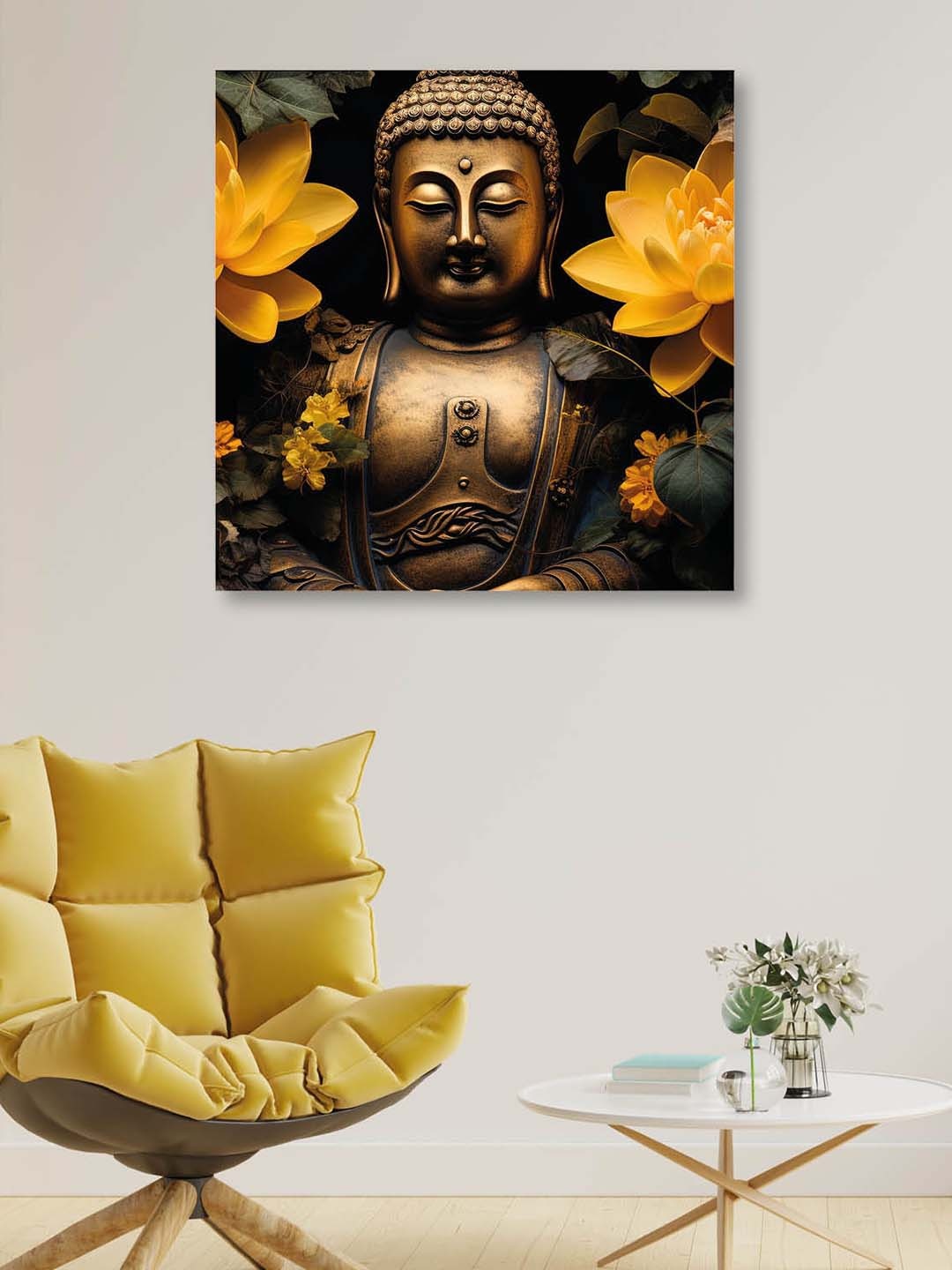 

OLIVE TREE Gold-Toned & Yellow Buddha Canvas Framed Painting Wall Art