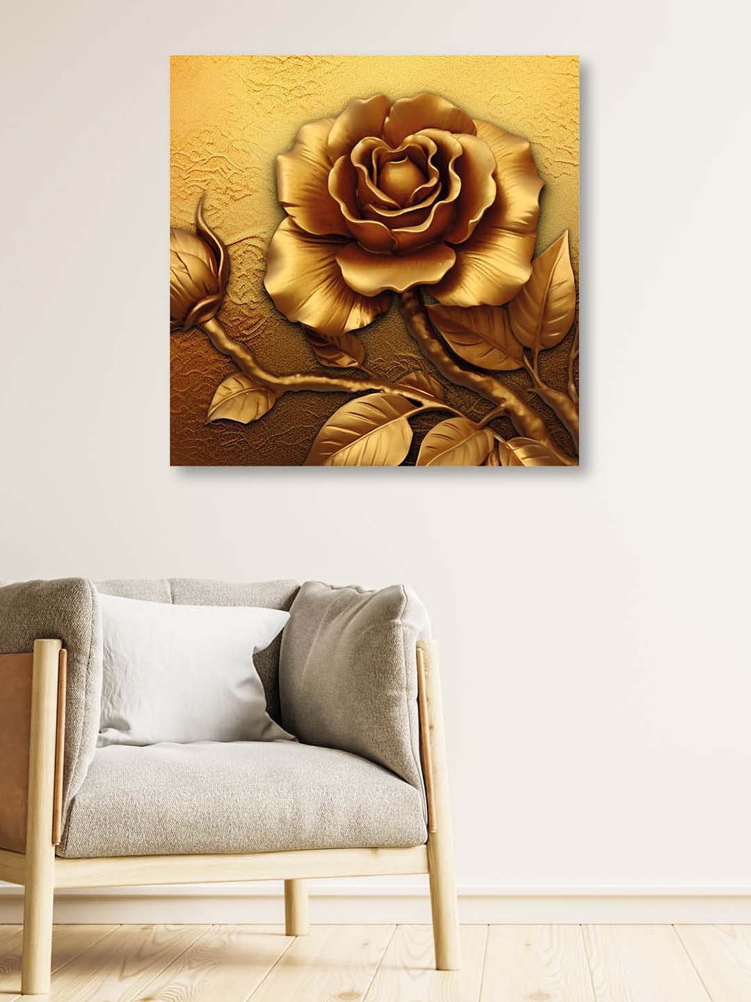 

OLIVE TREE Gold-Toned Rose Flowers Canvas Framed Painting Wall Art