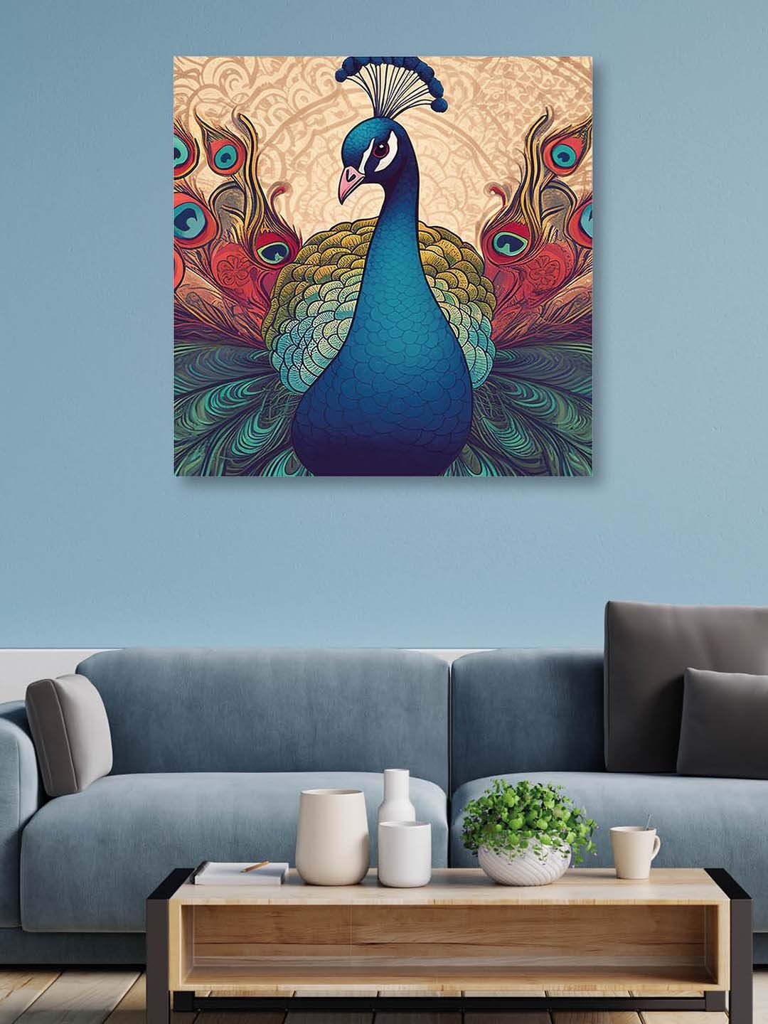 

OLIVE TREE Blue & Cream-Coloured Peacock Framed Painting Wall Art