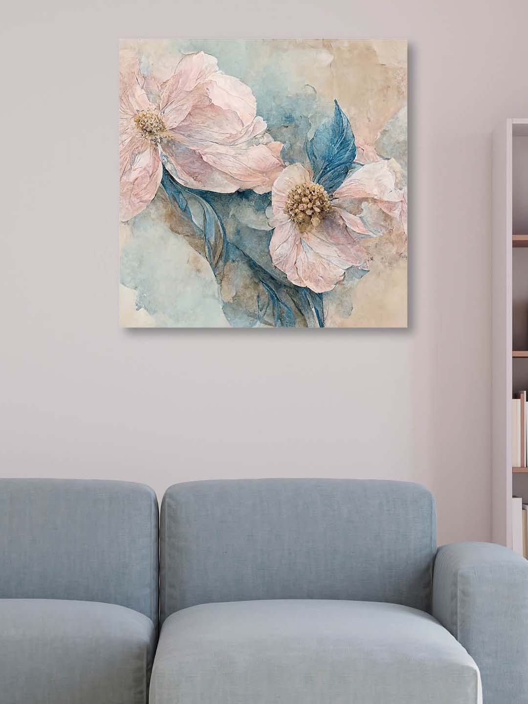 

OLIVE TREE Pink & Blue Floral Canvas Framed Painting Wall Art