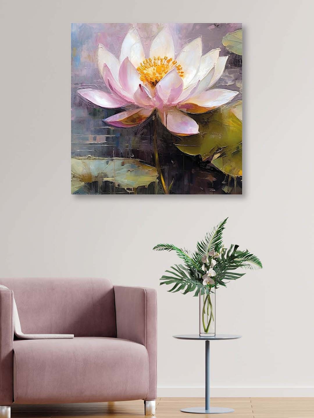 

OLIVE TREE Pink & Green Floral Canvas Framed Painting Wall Art