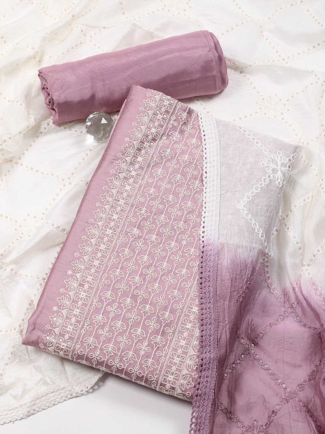 

Meena Bazaar Ethnic Motifs Embroidered Unstitched Dress Material, Pink