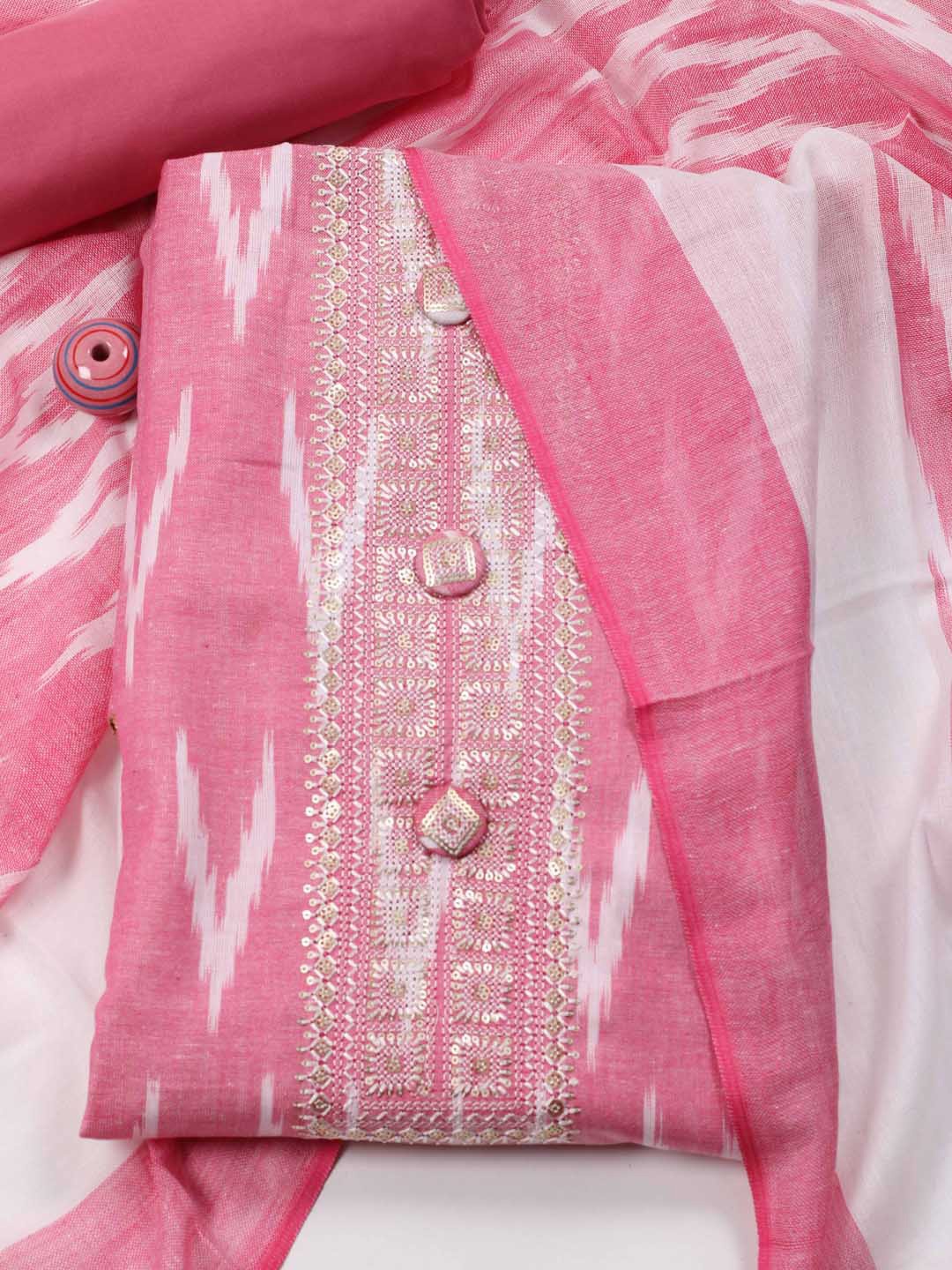 

Meena Bazaar Geometric Printed Unstitched Dress Material, Pink