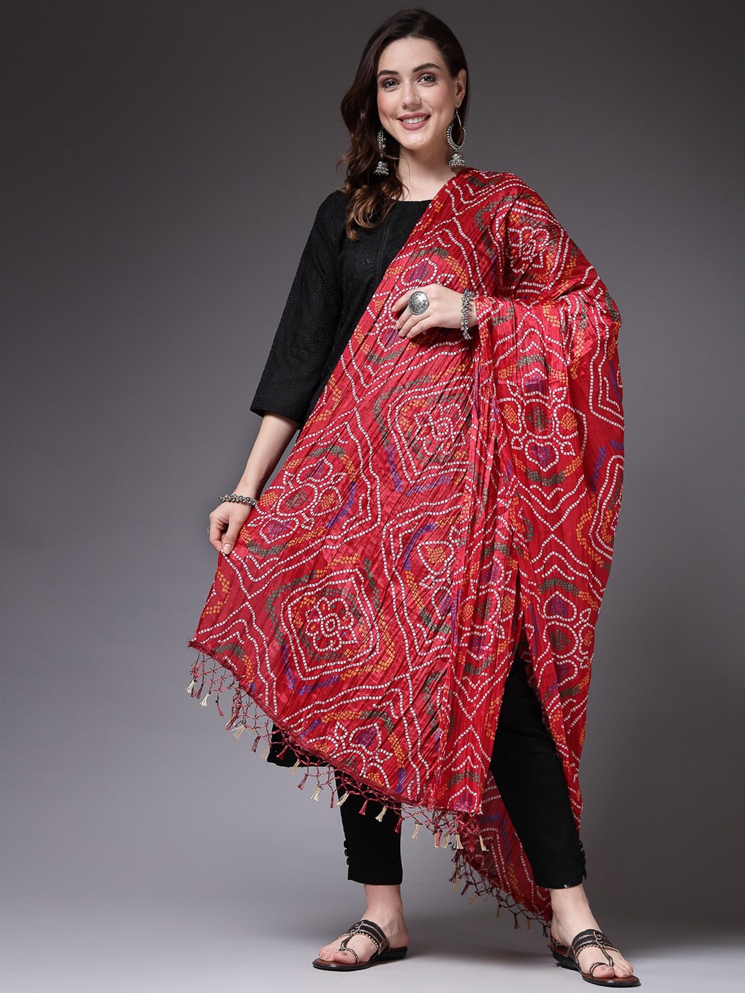 

Stylum Bandhani Printed Dupatta, Red