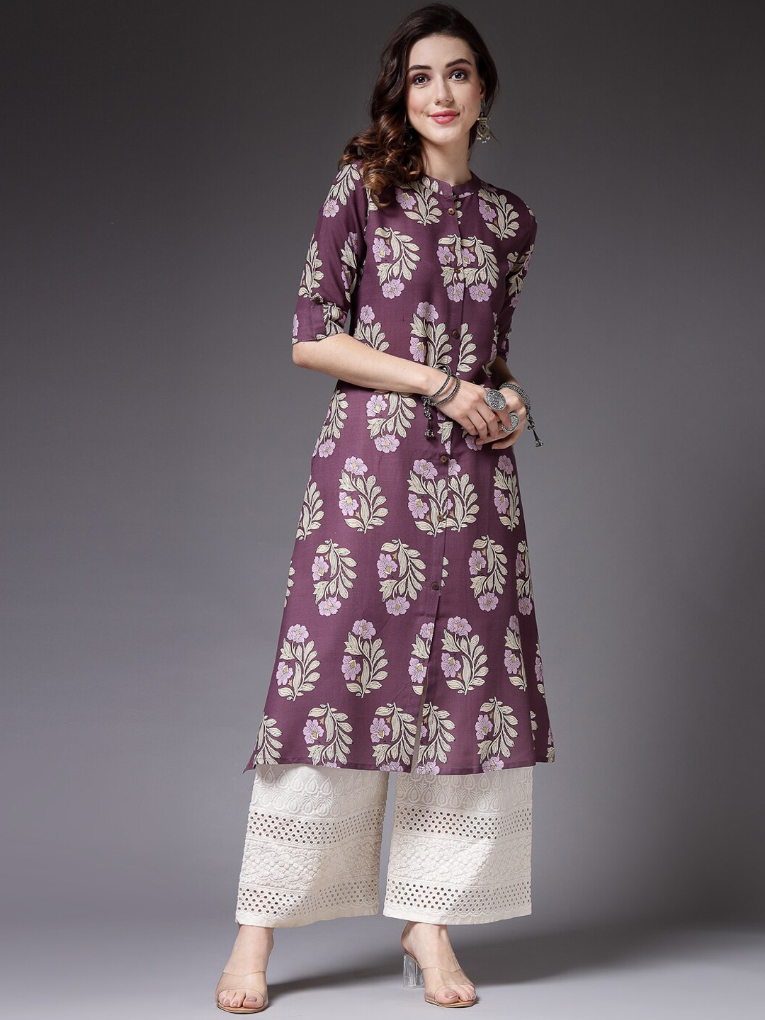 

Stylum Ethnic Motifs Printed Flared Sleeves Kurta, Mauve