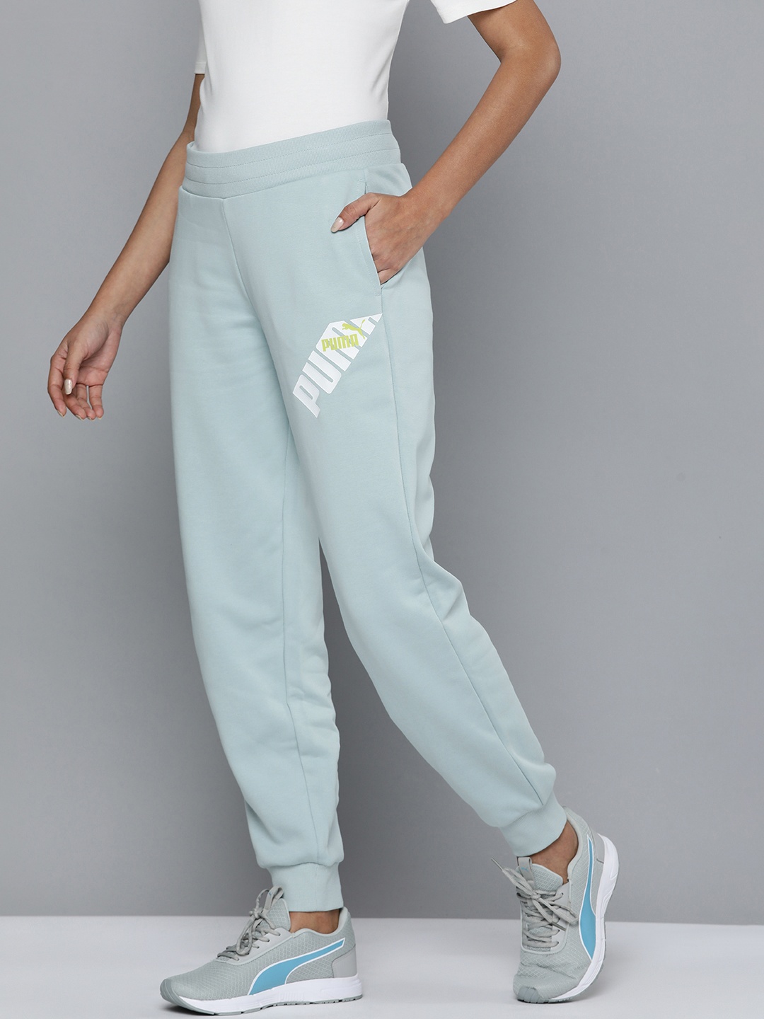 

Puma Women POWER Brand Logo Printed Comfort Fit Joggers, Blue