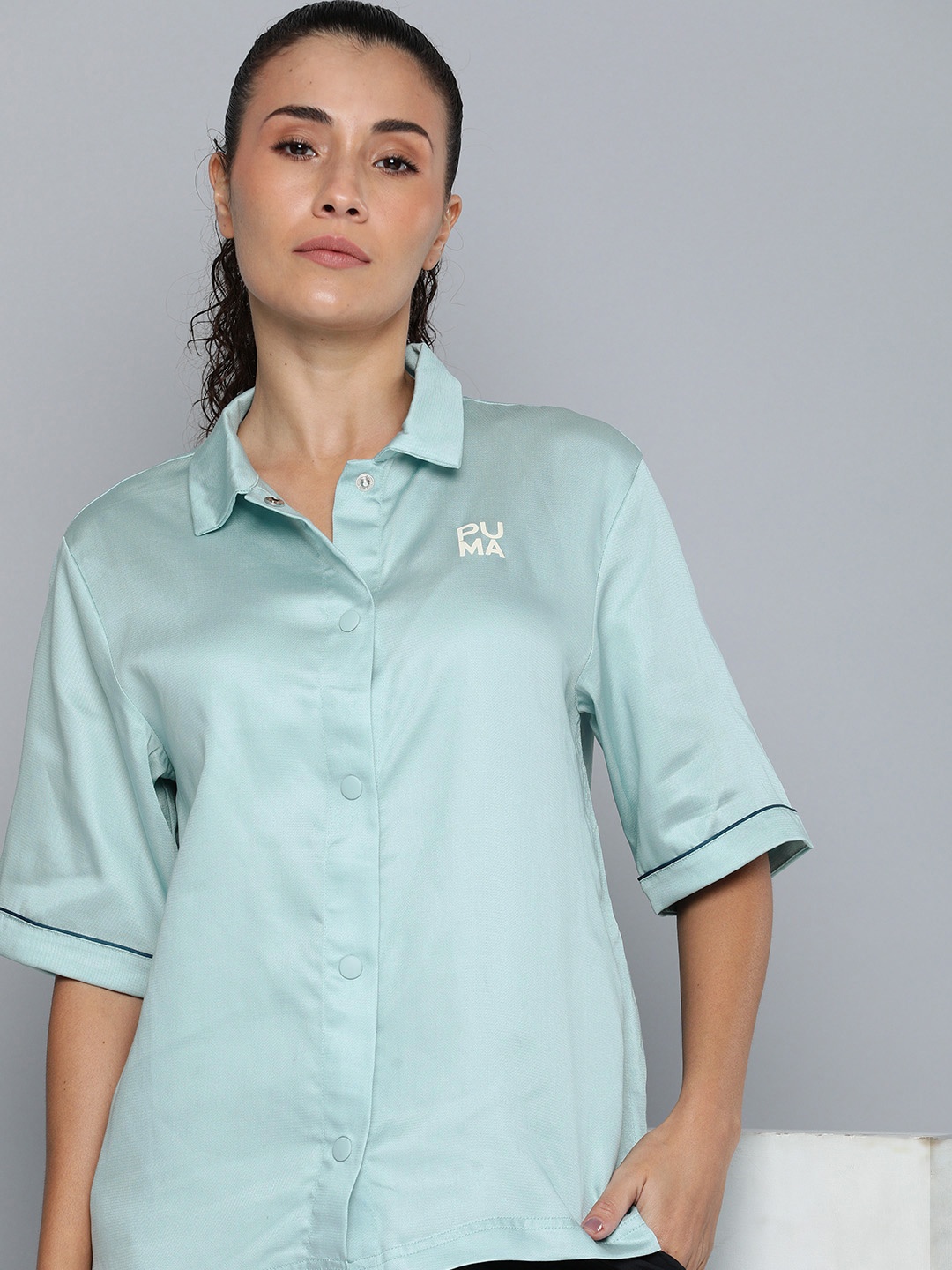 

Puma INFUSE Boxy Relaxed Casual Woven Shirt, Blue