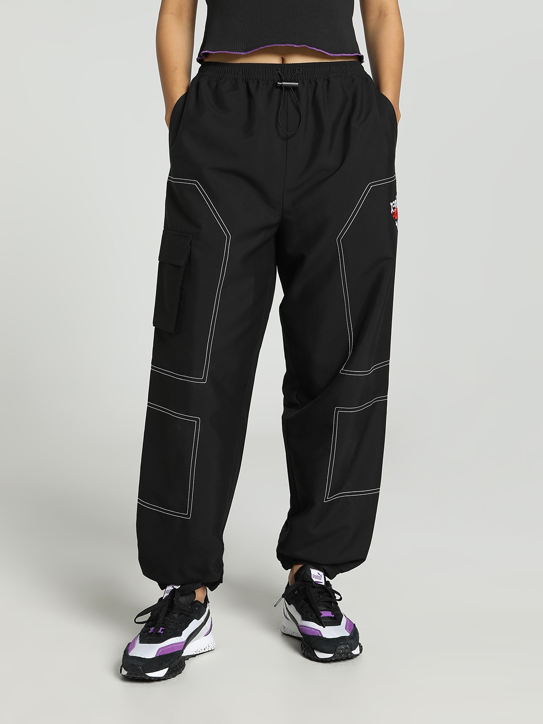 

PUMA x X-GIRL Relaxed Straight Fit High-Rise Cargo Pants, Black