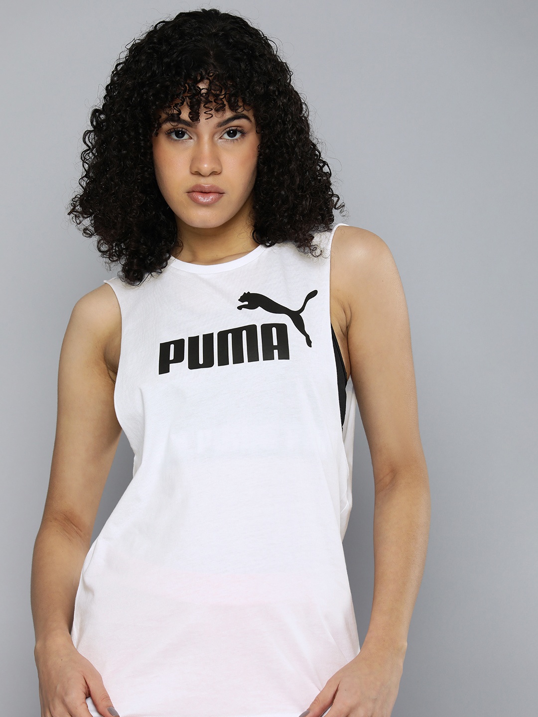 

Puma Women Essential Cut Off Brand Logo Print Pure Cotton Tank Top, White
