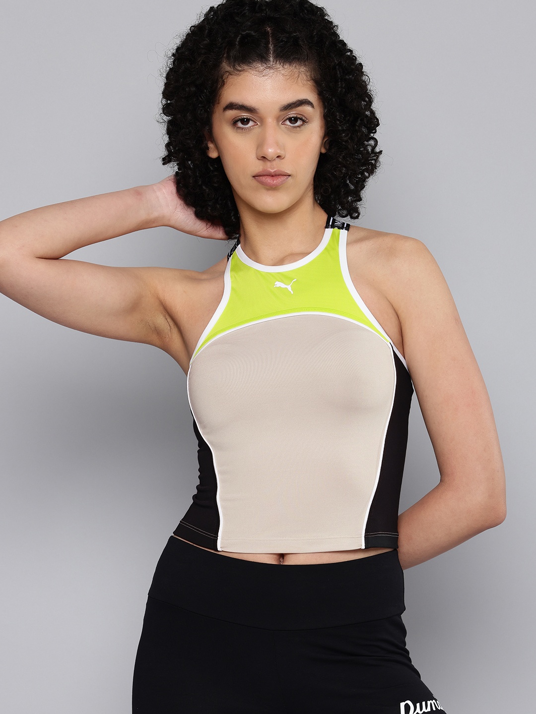 

Puma FIT Fitted Colourblocked Styled Back dryCELL Crop Training Tank Top, Beige