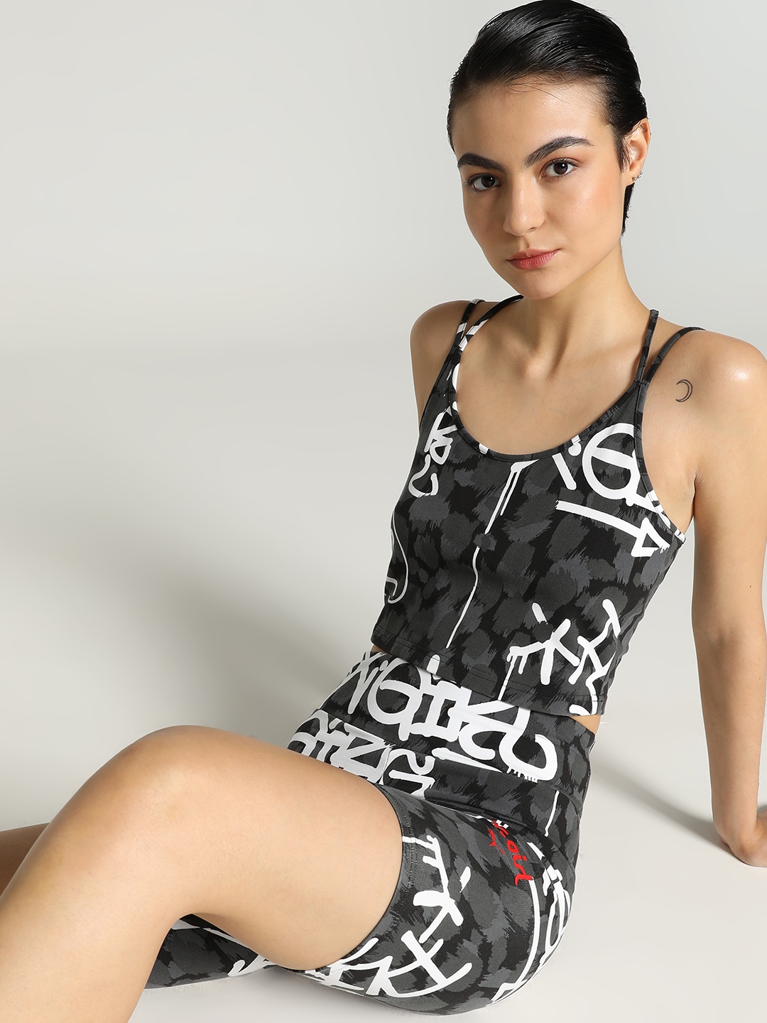 

PUMA x X-GIRL Abstract Printed Crop Top, Black