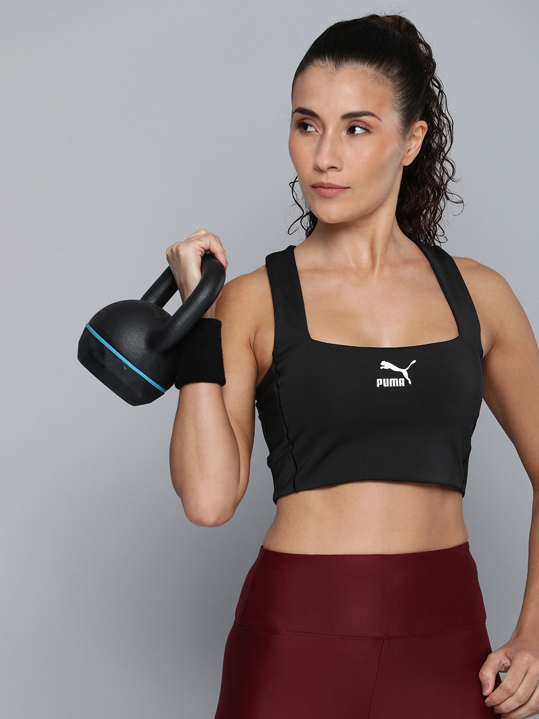 

Puma T7 Tight Fit Crop Bralette Top, Black