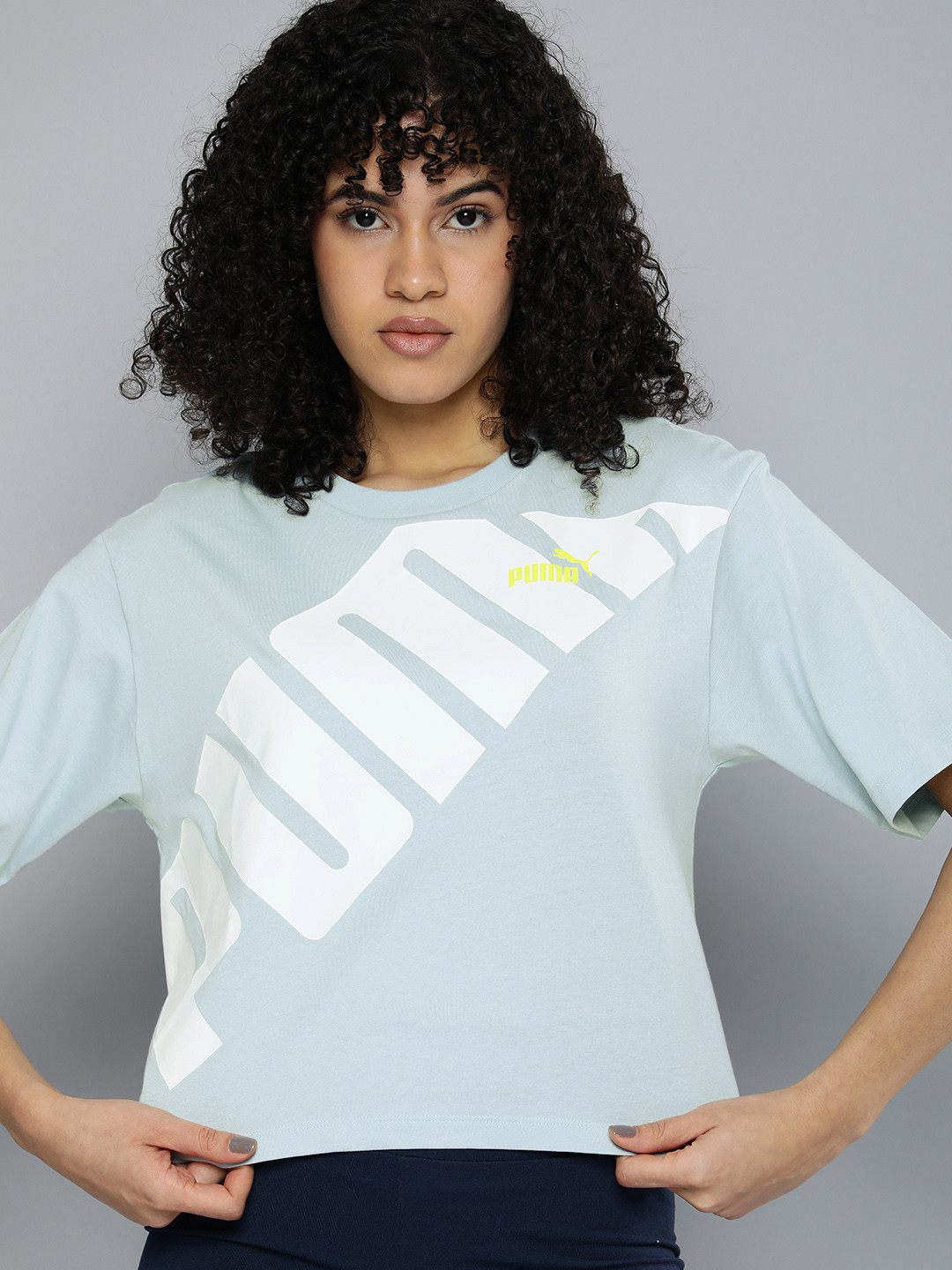 

Puma Women Brand Logo Print Power Pure Cotton Regular Top, Blue