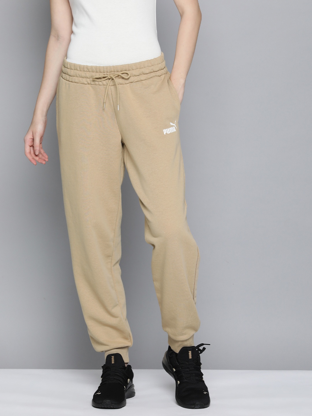 

Puma Women Small Logo Comfort Fit High-Waist Joggers, Beige