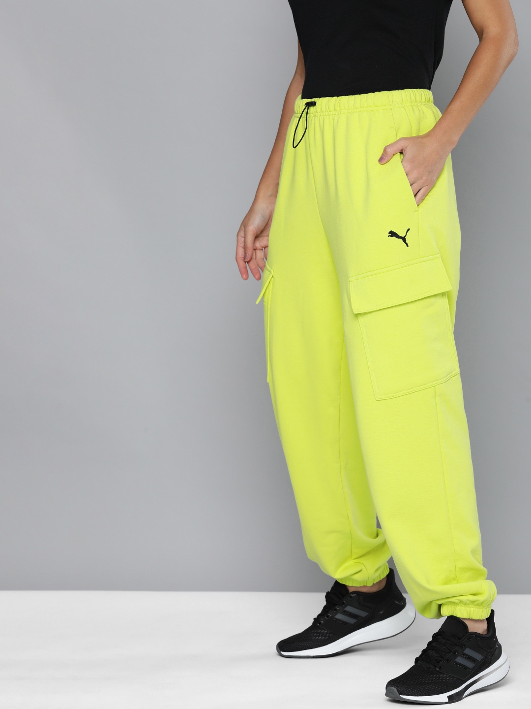 

Puma DARE TO Women Pure Cotton Mid Rise Relaxed Fit Outdoor Joggers Track Pants, Fluorescent green