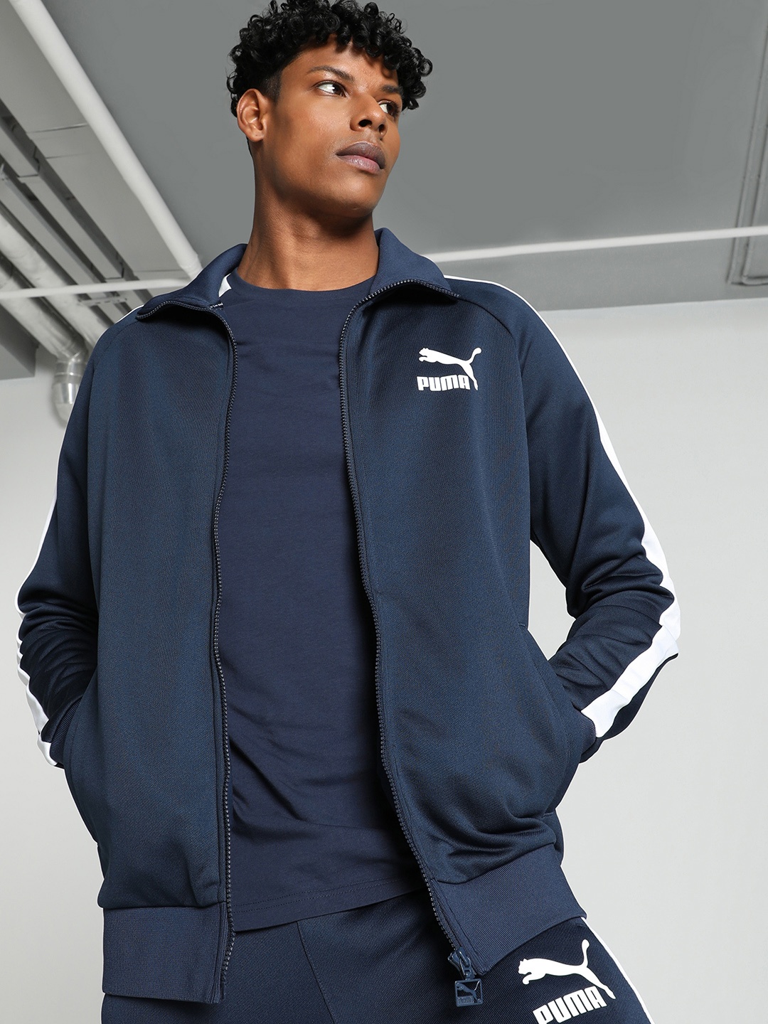 

Puma T7 Iconic Regular Fit Outdoor Sporty Track Jacket, Navy blue