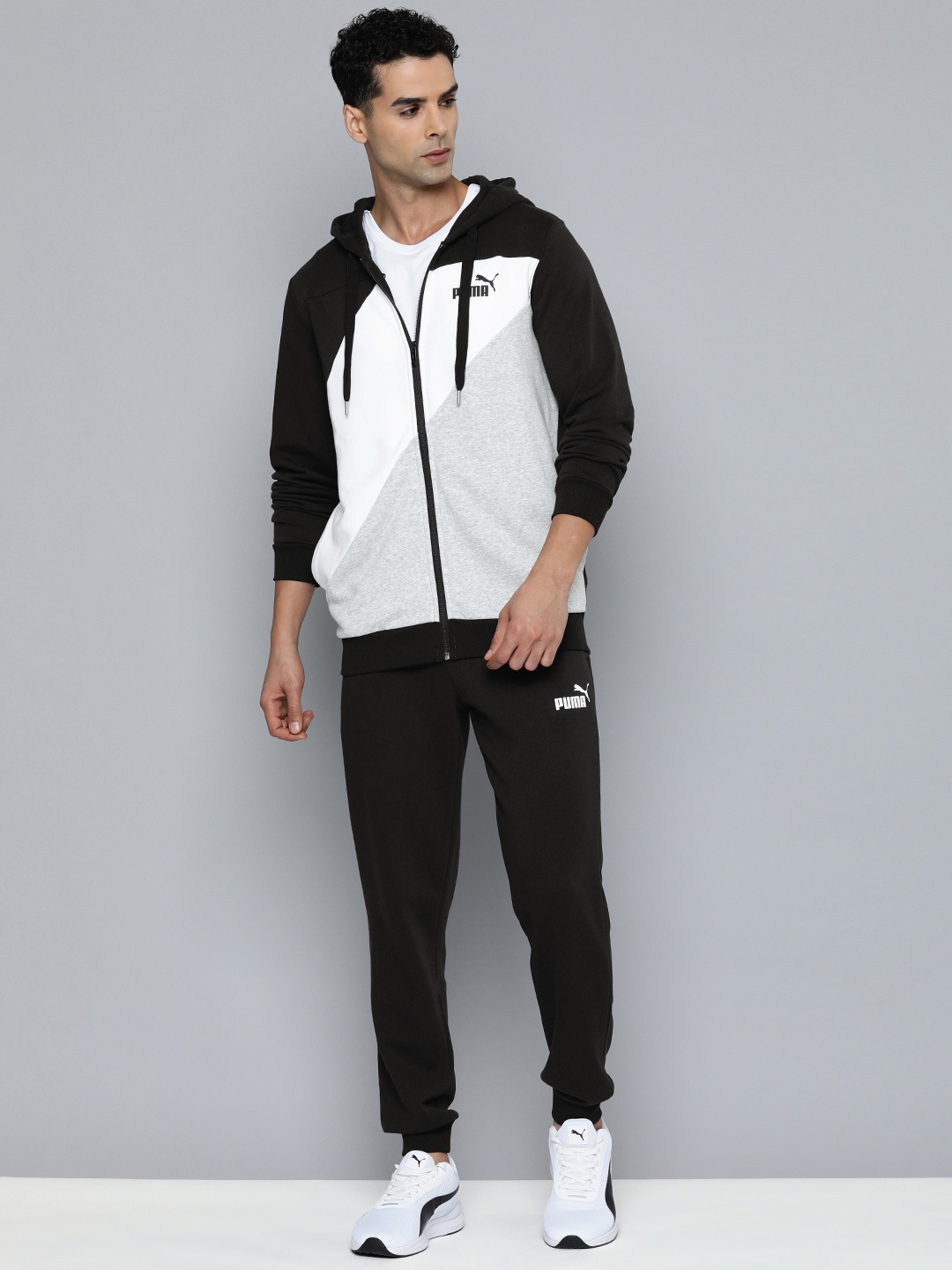 

Puma POWER Men Colourblocked Hooded Jacket And Joggers Track Pants, Black