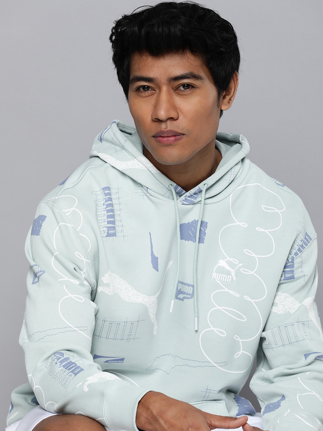 

Puma Men Brand Love Pure Cotton Printed Hooded Sweatshirt, Blue