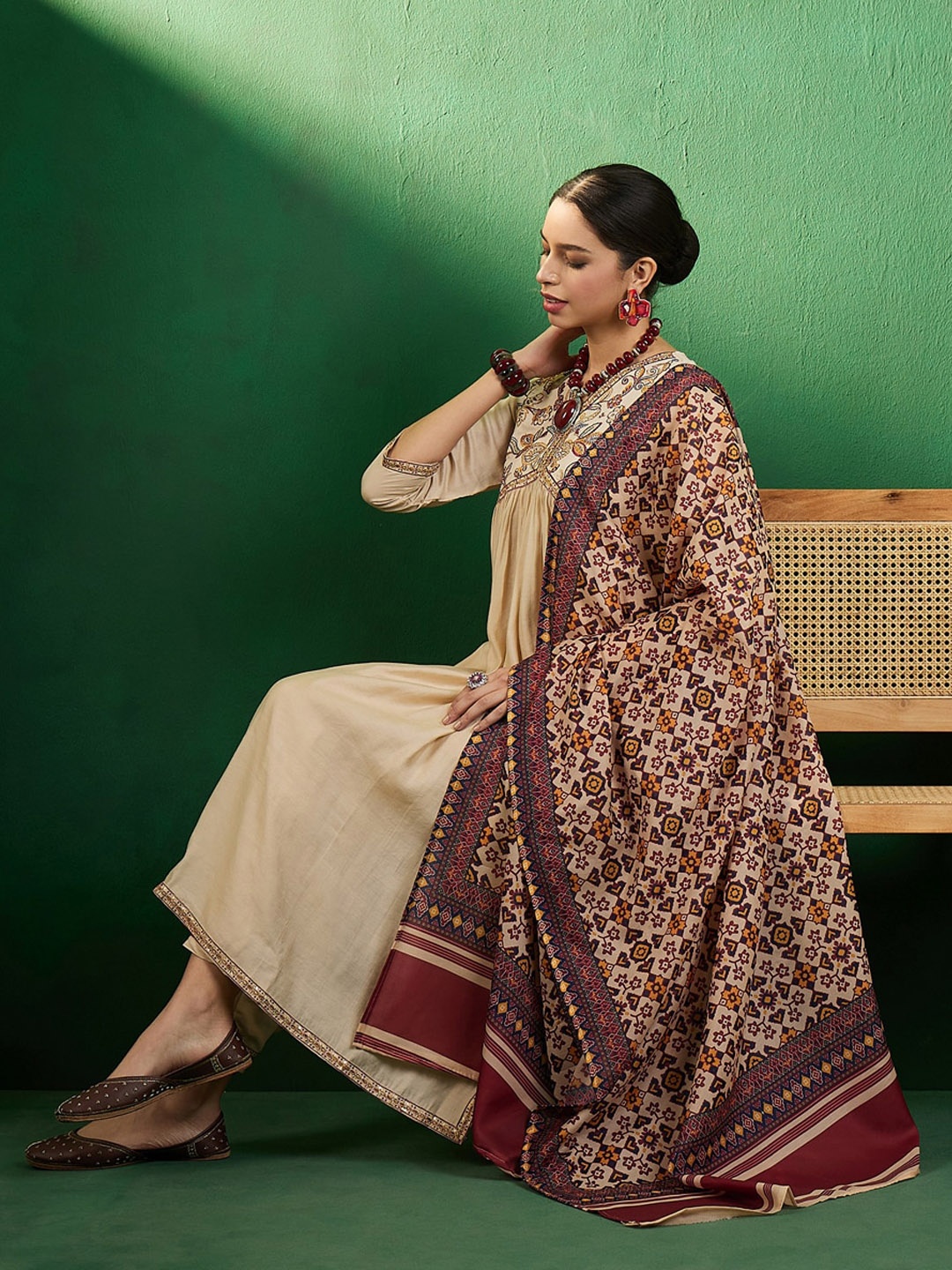 

Sangria Sequence Embroidered Alia Cut Kurta Sets, Beige