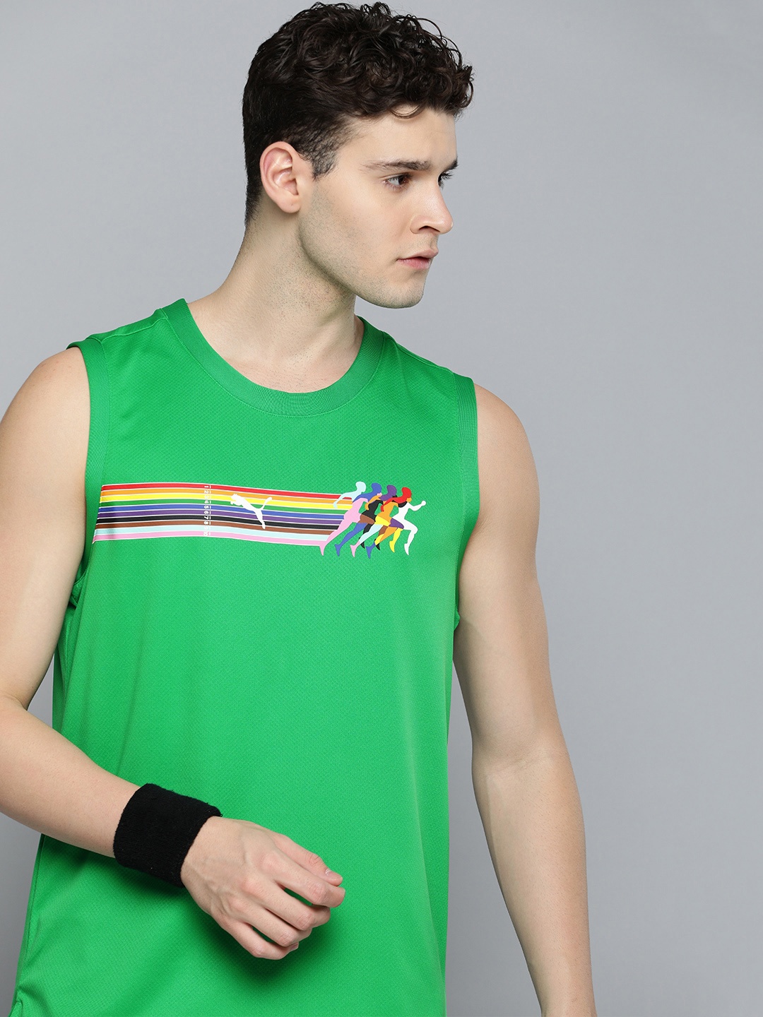 

Puma Unisex Printed DryCell Moisture Management LOVE MARATHON Relaxed Fit Tank T-shirt, Green