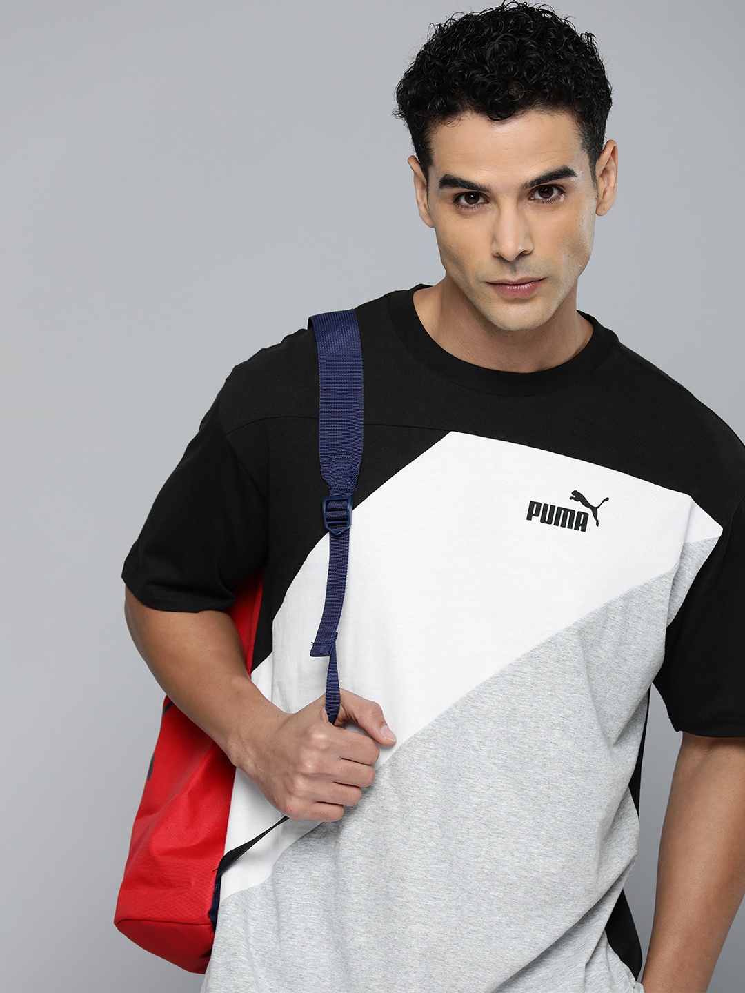 

PUMA Colourblocked Relaxed Fit Pure Cotton POWER T-shirt, Black