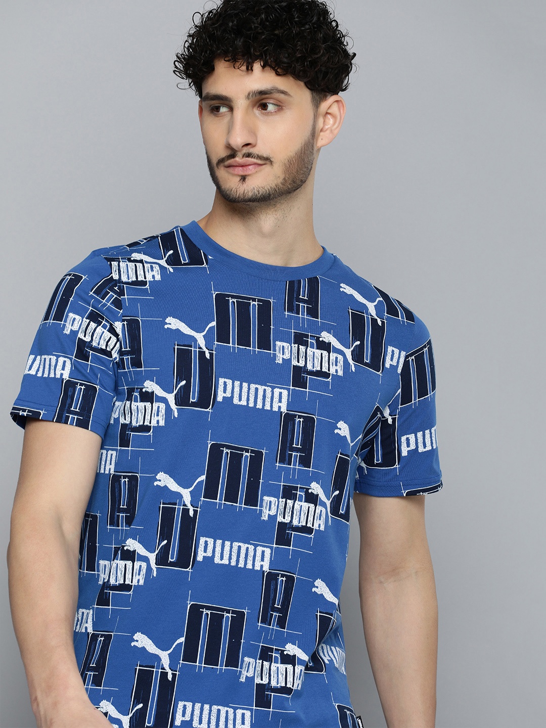 

Puma Brand Logo Printed LOGO LAB Pure Cotton T-shirt, Blue