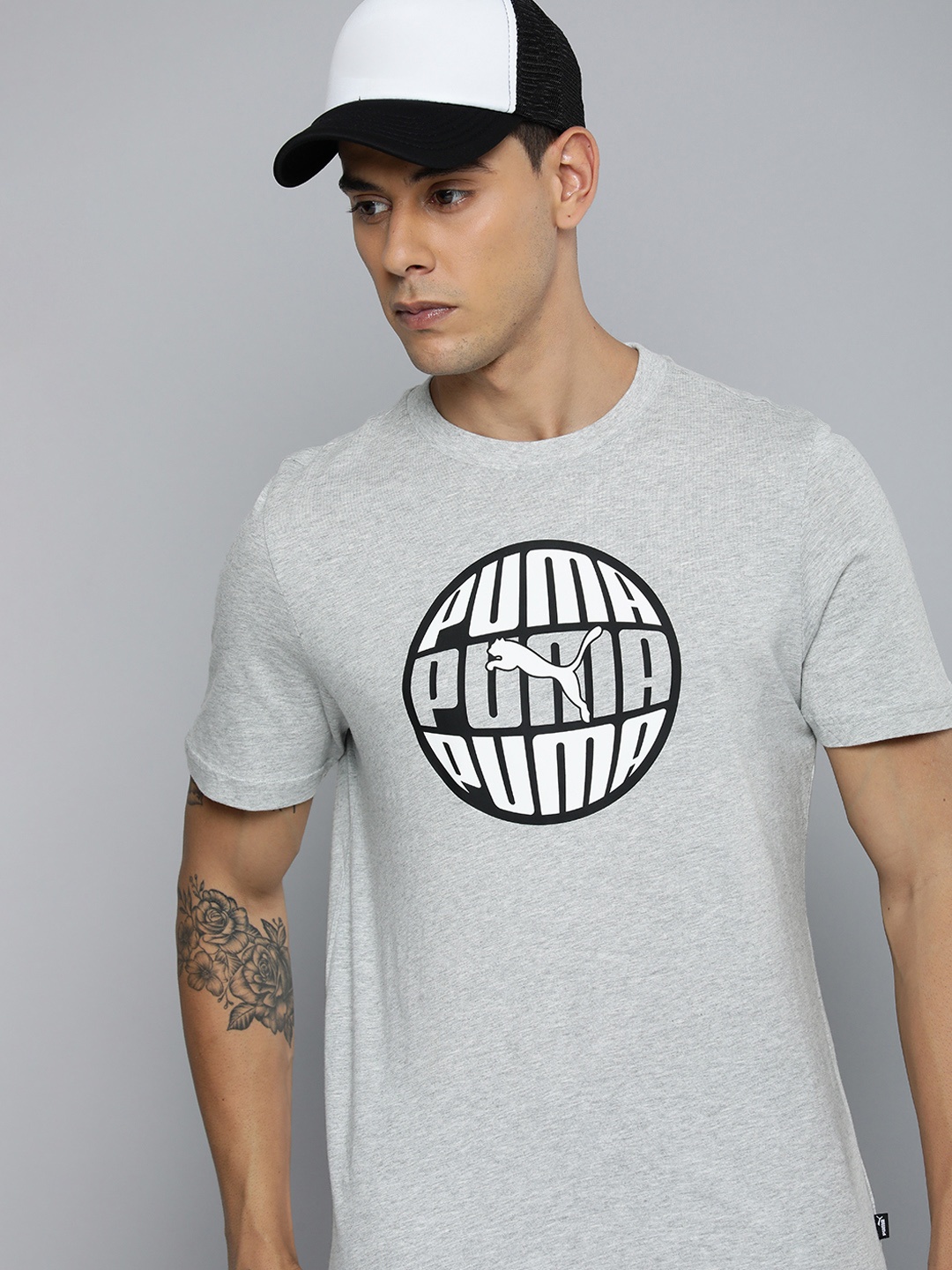 

Puma Brand Logo Printed Circular Pure Cotton T-shirt, Grey