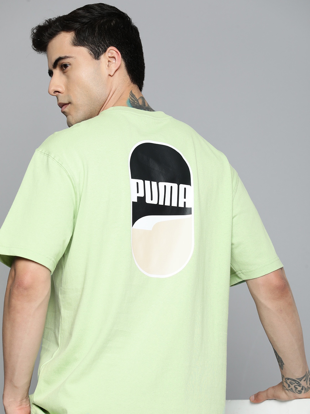 

Puma Unisex DOWNTOWN 180 Brand Logo Printed Relaxed Fit Pure Cotton T-shirt, Green